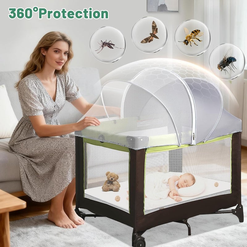 WANRU Pack N Play Tent Cover & Bassinet Canopy - Half-Blackout Breathable Mosquito Net with 2-Way Zipper for Bassinet, Travel Crib, Mini Crib & Playpen to Keep Cats Out (Gray-Large) - Image 2